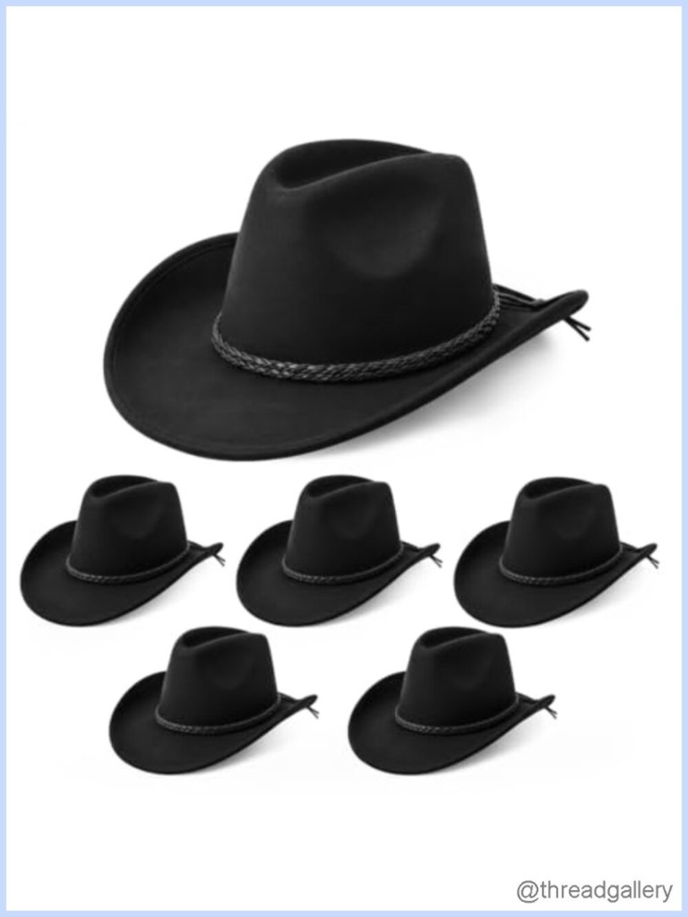 Western Cowboy Hat Set 6 Pcs Unisex Felt Wide Brim